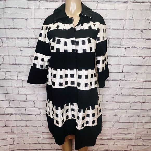 Diane Von Furstenberg Womens Black & White Silk Blend Button Front Coat Size 6 - Picture 1 of 9